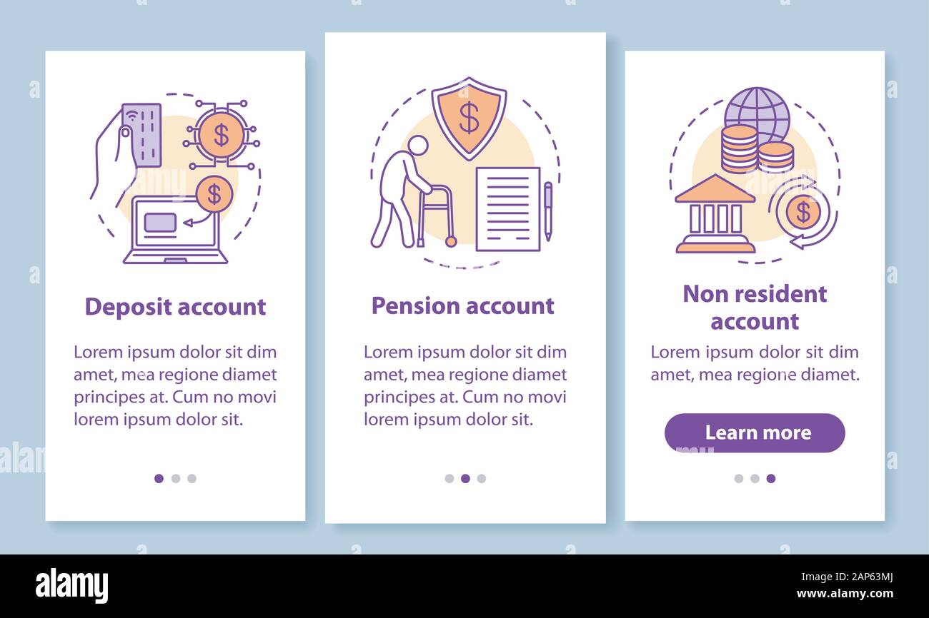 Account types onboarding mobile app page screen with linear concepts ...