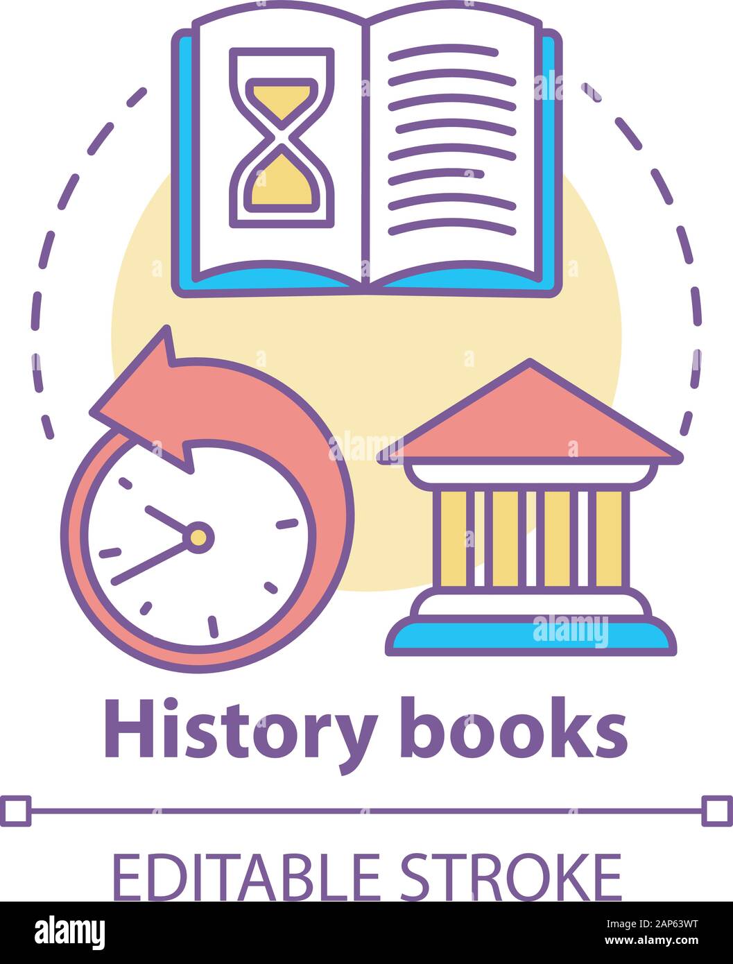 History books concept icon. Ancient times idea thin line illustration. World historic literature. Historical fiction, memories and manuscripts. Vector Stock Vector