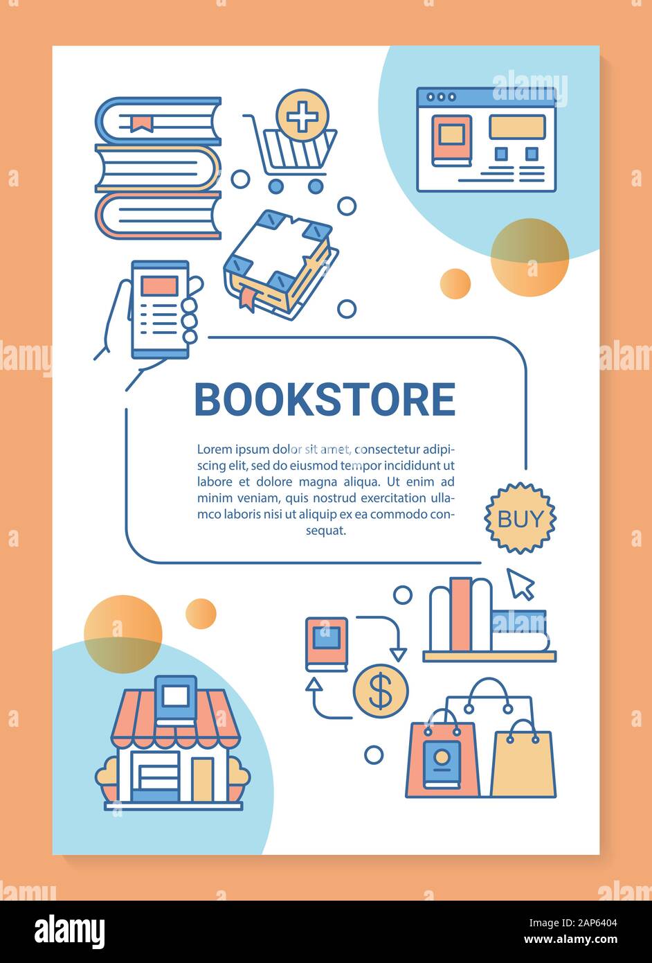 Ebook store poster template layout. Virtual book buying. Digital