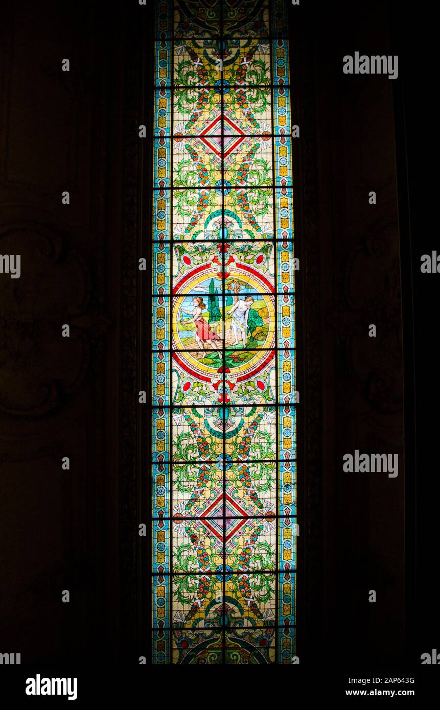 Stained glass window of the Colon Theater, the main opera house in