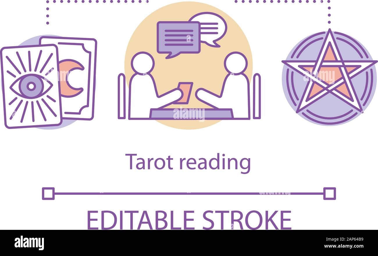 Tarot reading concept icon. Fortune telling, divination and cartomancy idea  thin line illustration. Oracle with client, pentagram and clairvoyant card  Stock Vector Image & Art - Alamy
