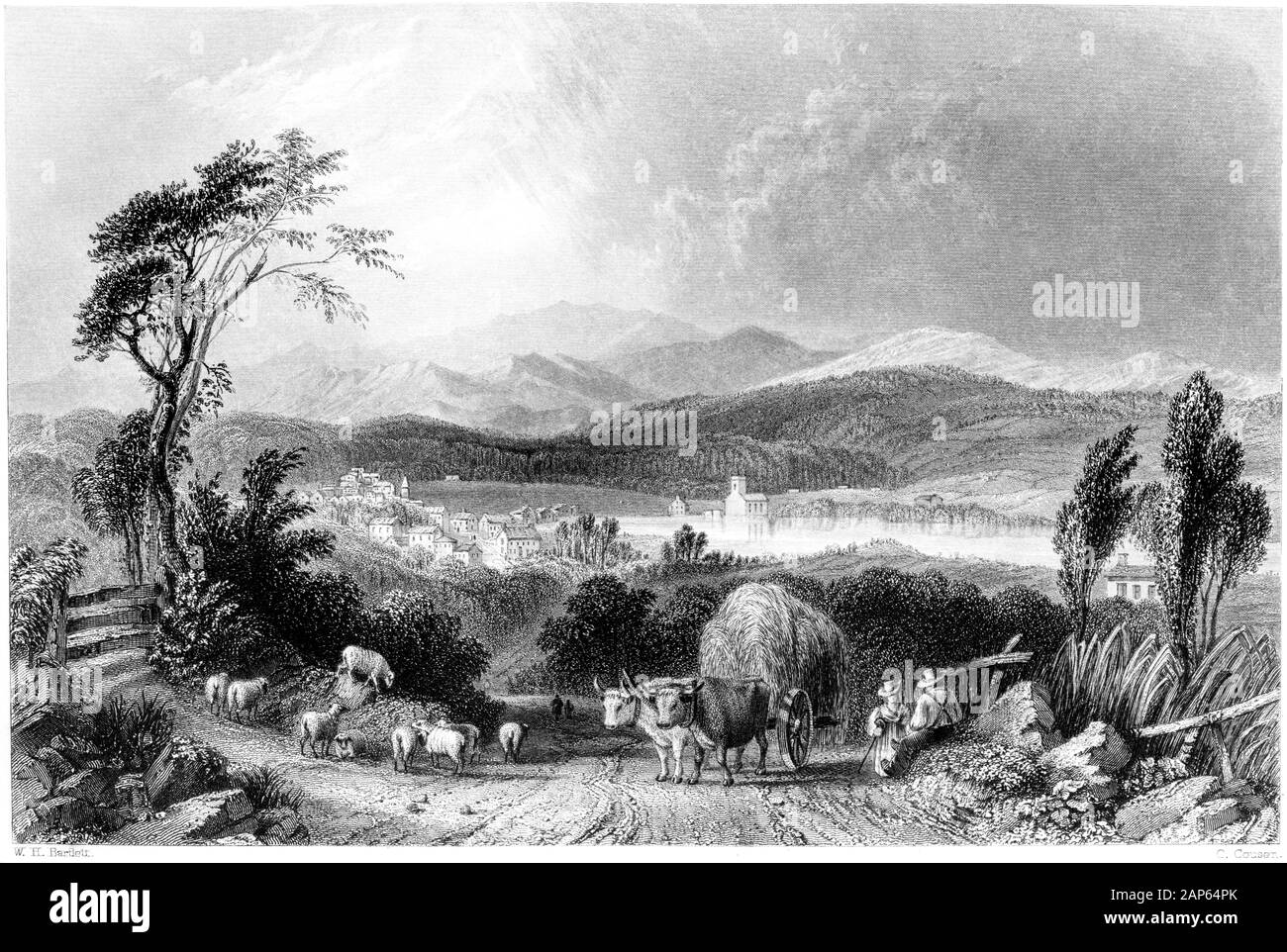 An engraving of View of Meredith, New Hampshire USA scanned at high resolution from a book