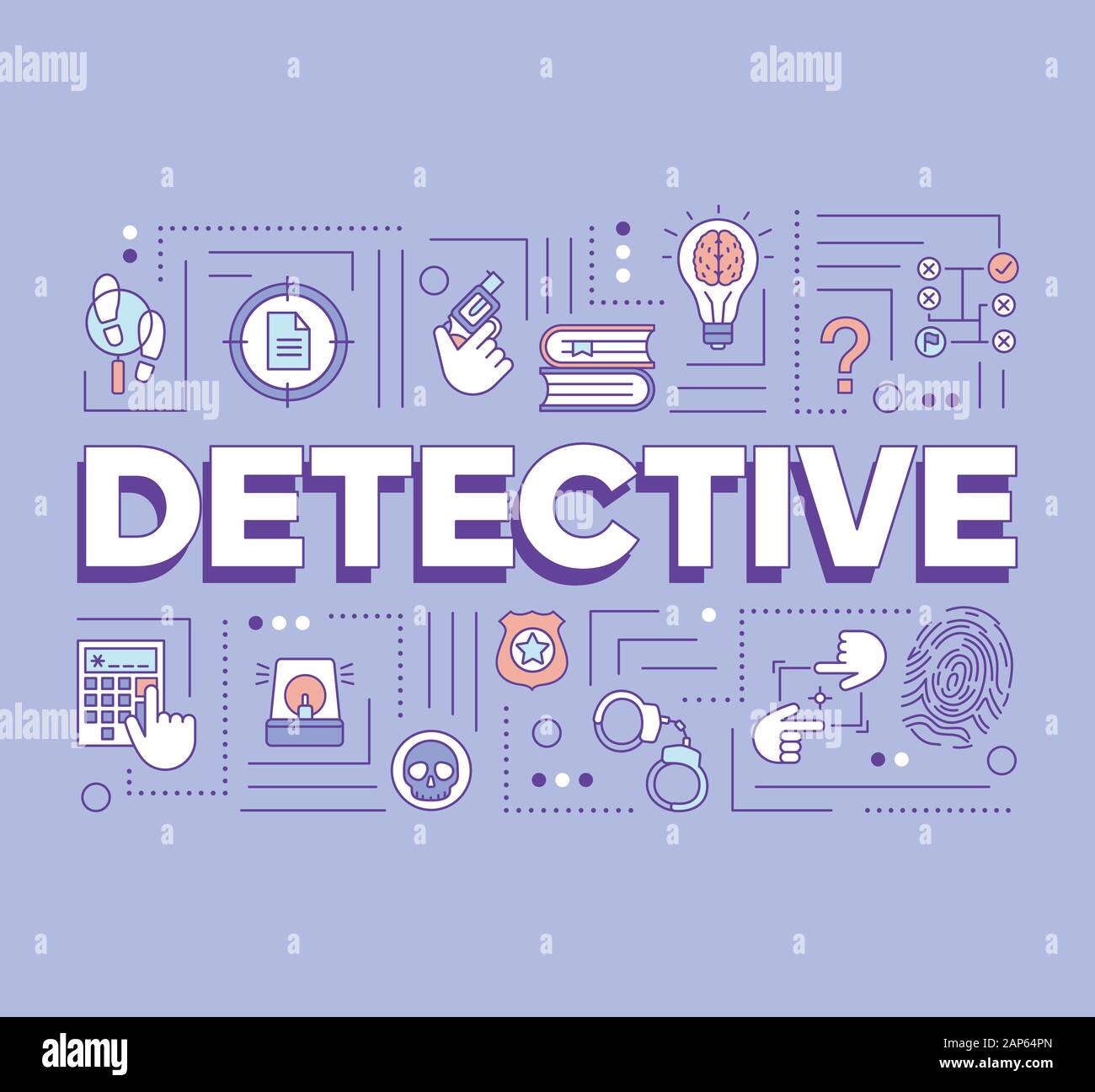 Detective word concepts banner. Presentation, website. Crime fiction literature. Criminal