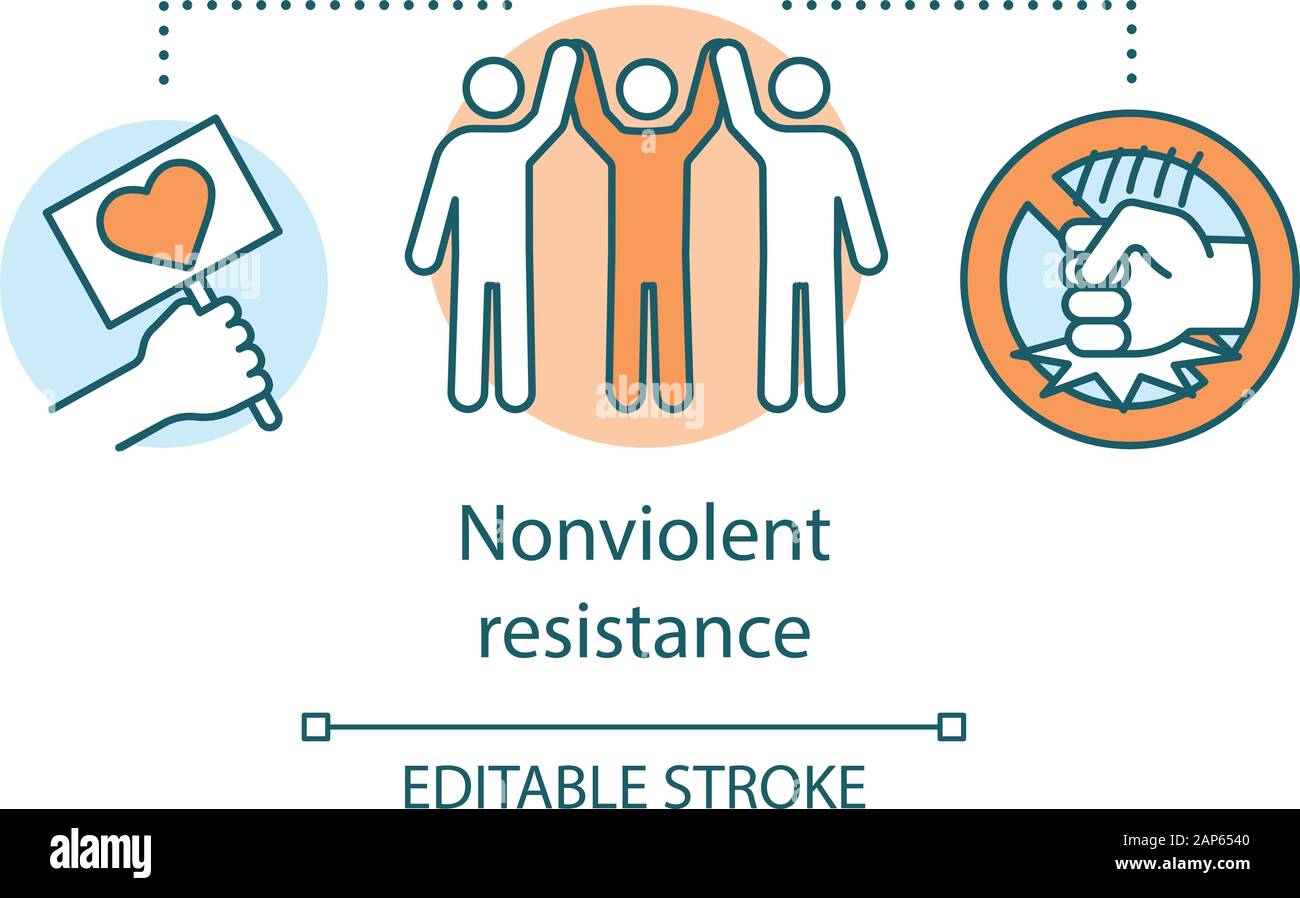 Nonviolent resistance concept icon. Peaceful social protest, pacifism idea thin line