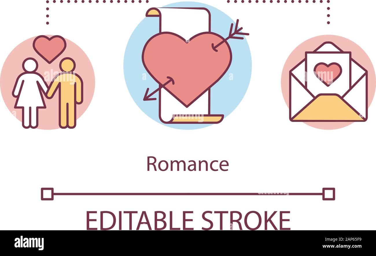 Romance books concept icon. Romantic literature idea thin line illustration. Heartbreaking love stories and novels. Passion & love affairs. Vector iso Stock Vector