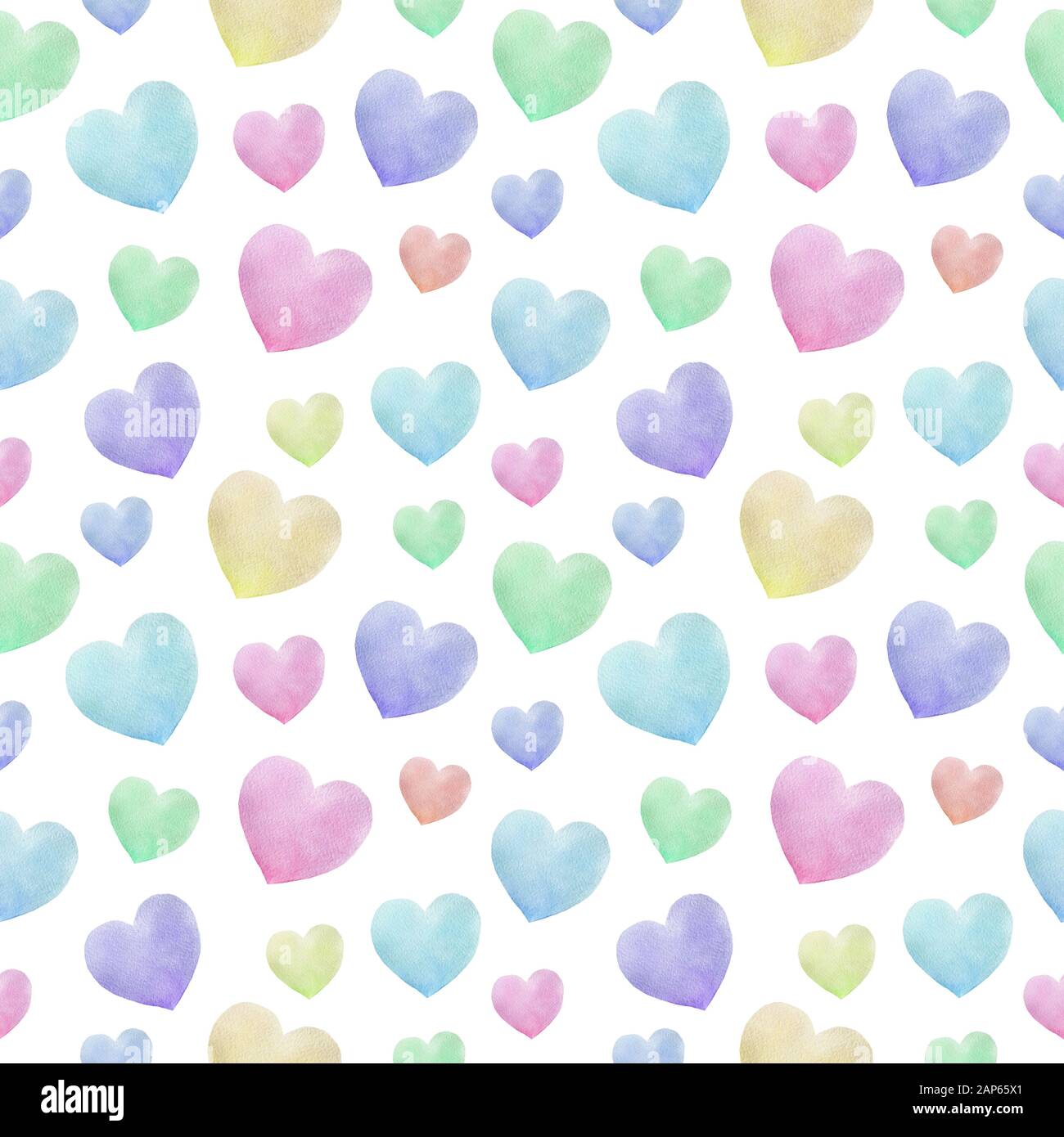 Watercolor seamless pattern with colorful hearts. Valentines background ...