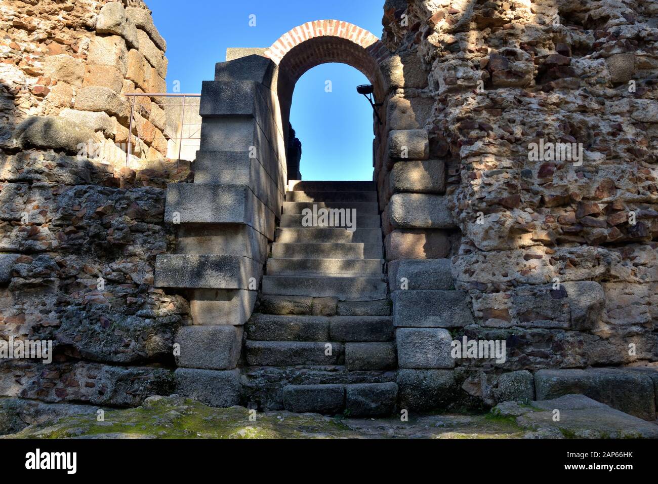 Merida in Spain. Roman Amphitheatre. Stone staircase Stock Photo - Alamy
