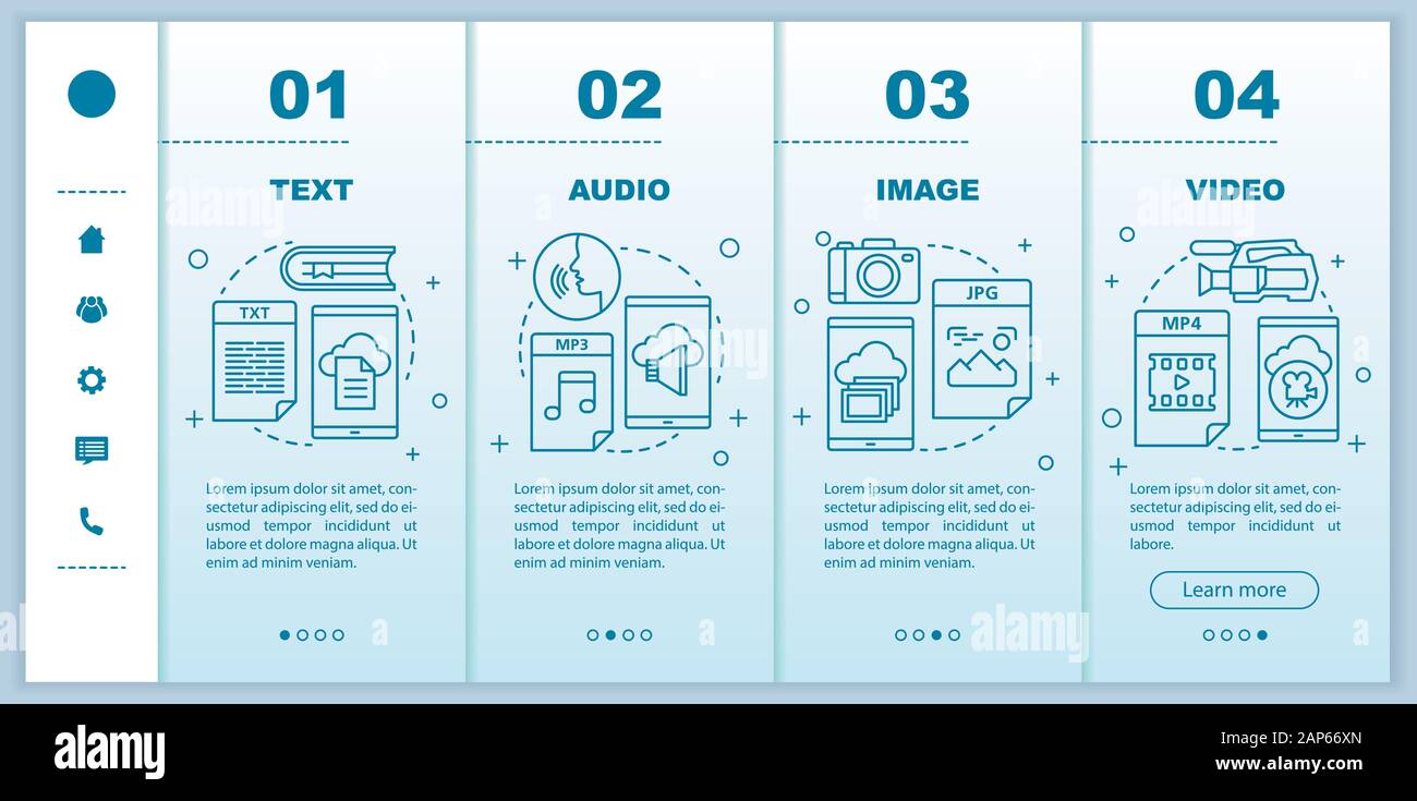 Digital library onboarding mobile web pages vector template. Media ...