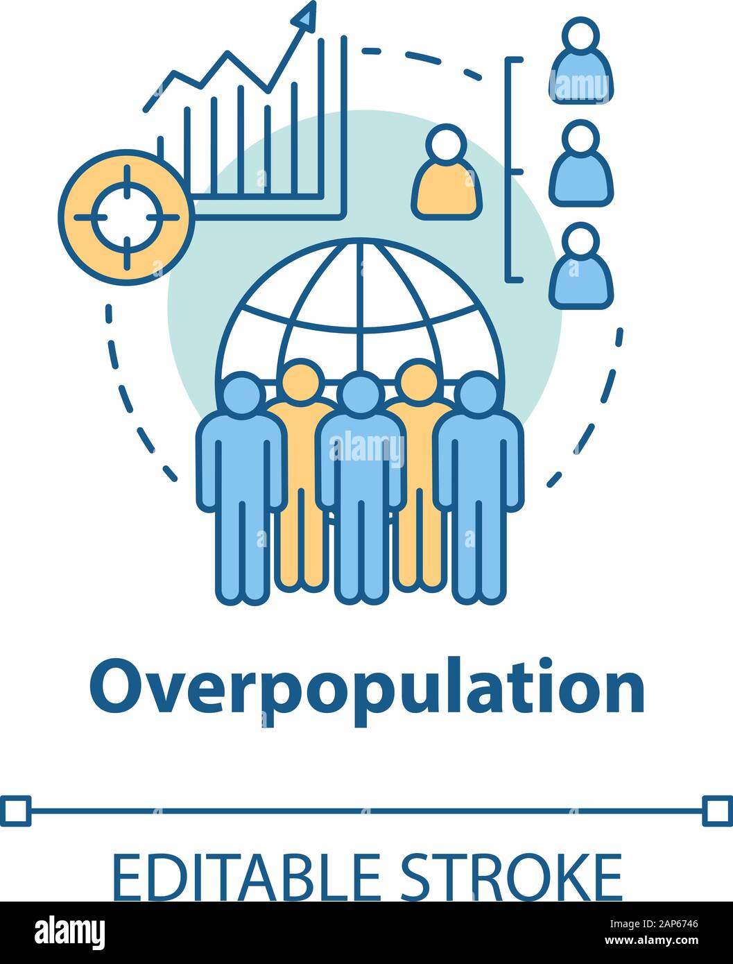 Overpopulation concept icon. Planet overcrowding idea thin line ...