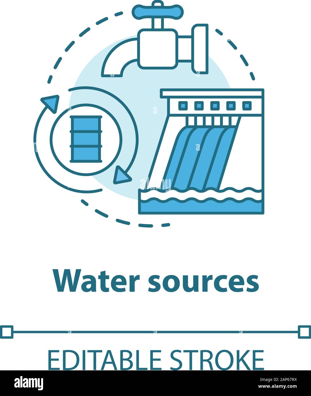 Water sources concept icon. Drinking water supplies idea thin line
