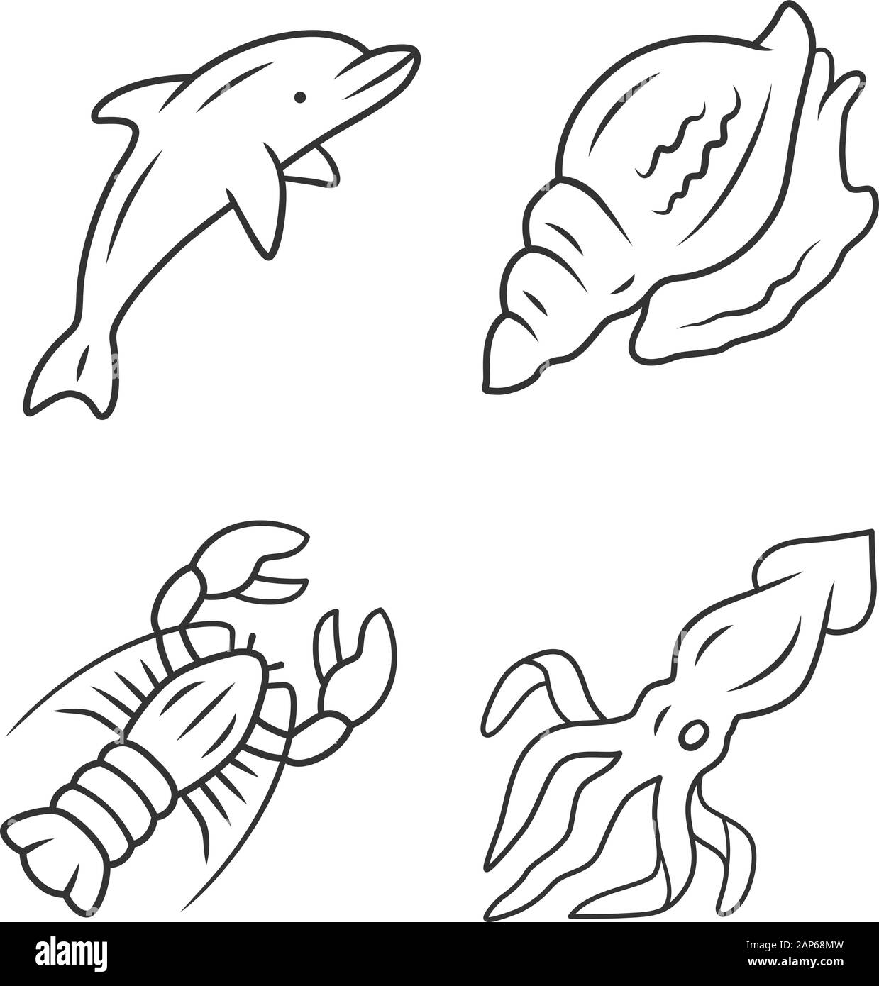 Ocean animals linear icons set. Dolphin, squid, lobster, triton. Underwater  inhabitant. Sea fauna. Aquatic creatures. Thin line contour symbols. Isola  Stock Vector Image & Art - Alamy