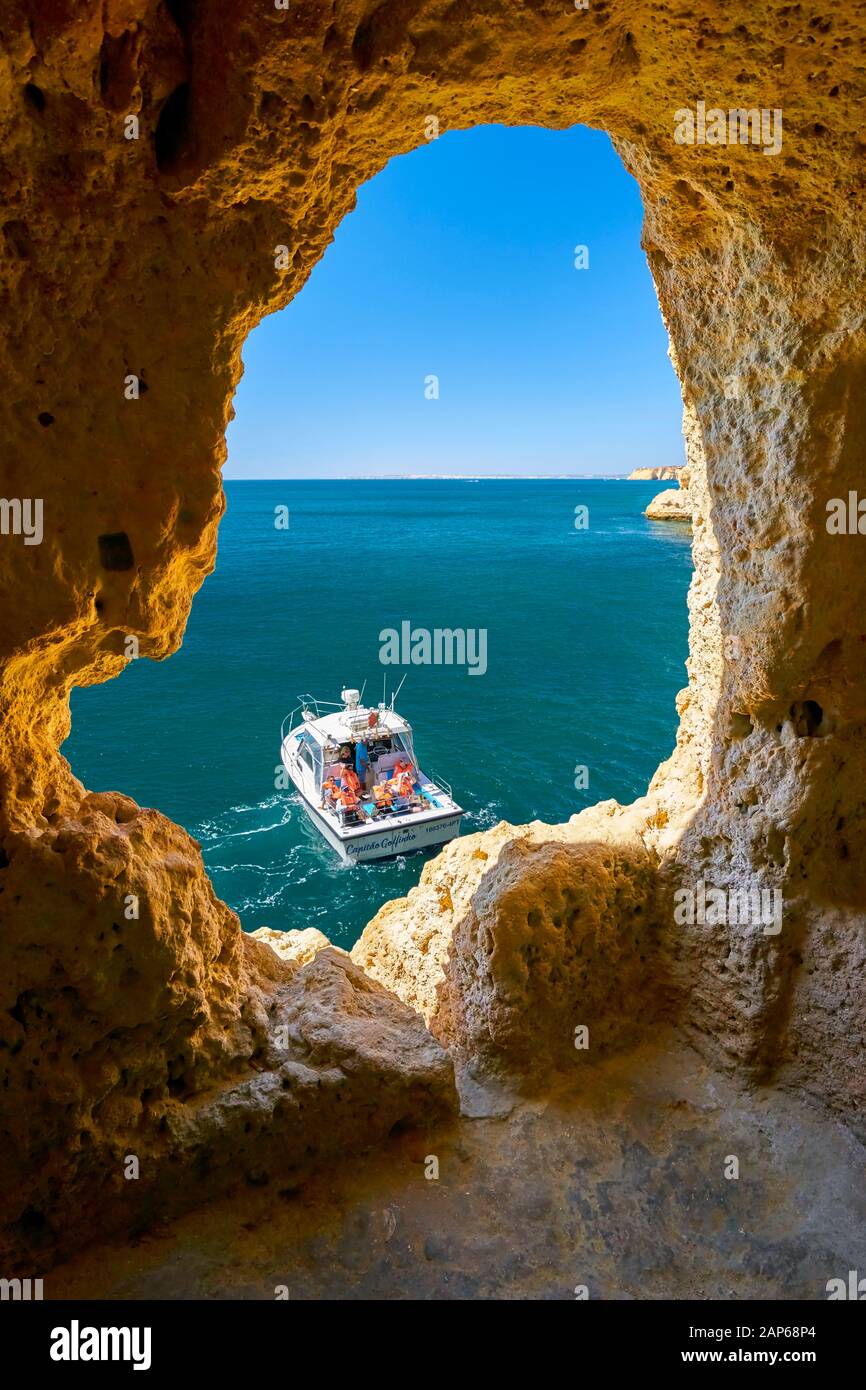 Algar Seco Cave, Carvoeiro, Algarve, Portugal Stock Photo