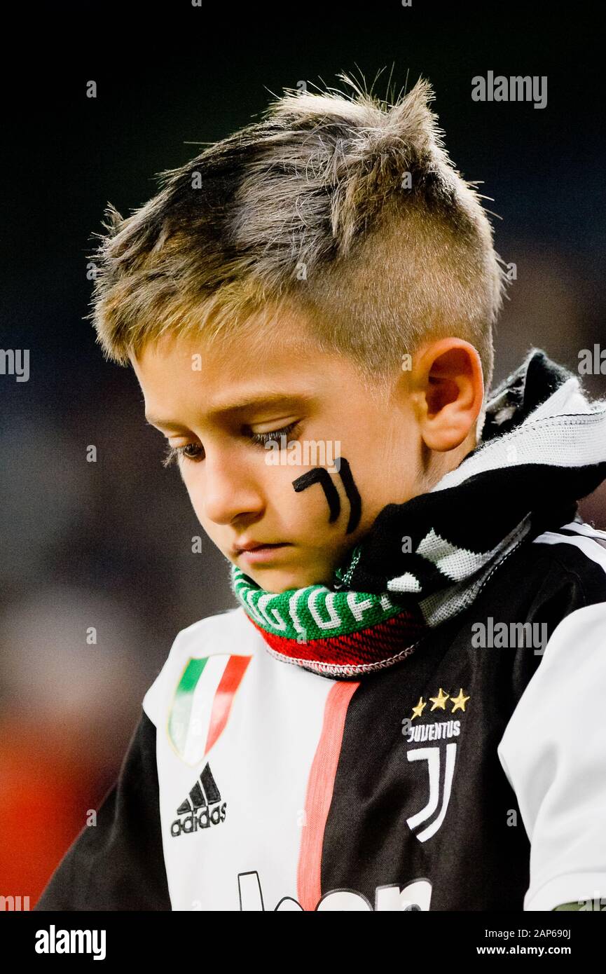 Turin - Oct 22, 2019: Little Fan of Juventus, Juventus - Lokomotiv Moscow. UEFA Champions League. Mathcday 3. Allianz Stadium. Stock Photo