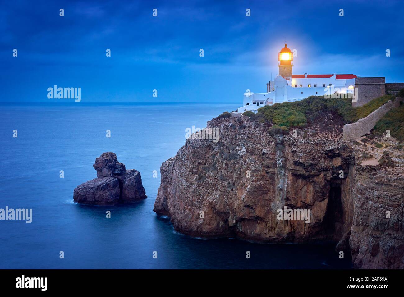 Cabo de Sao Vicente Lighthouse, Sagres, Algarve, Portugal Stock Photo