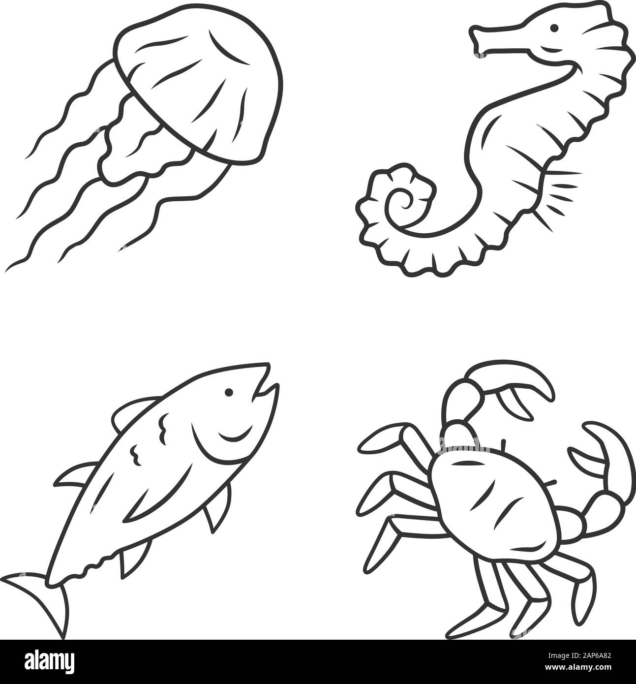 Sea animals linear icons set. Swimming tuna, crab, jellyfish. Seafood  restaurant. Marine fauna. Undersea inhabitants. Thin line contour symbols.  Isola Stock Vector Image & Art - Alamy