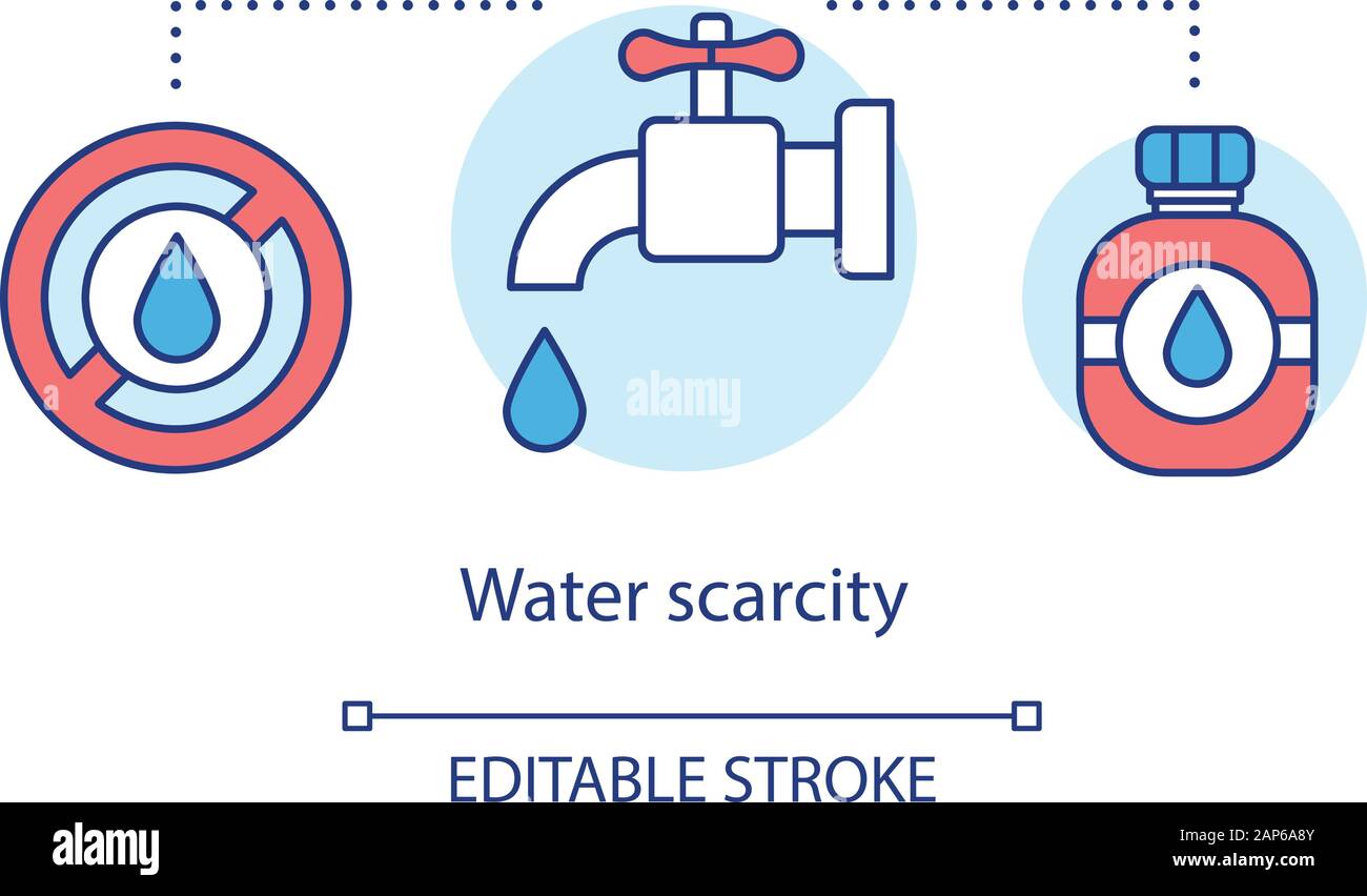 Water scarcity concept icon. lack of fresh water sources. Wastewater. Global eco problem. Resource depletion idea thin line illustration. Vector isola Stock Vector