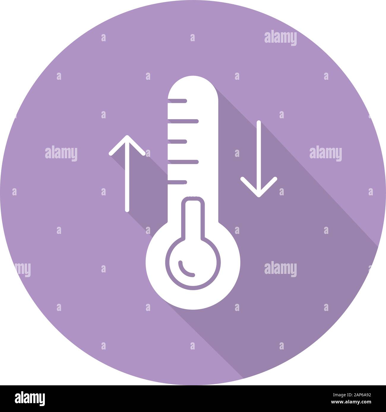 Thermodynamics violet flat design long shadow glyph icon. Temperature fluctuations. Thermal