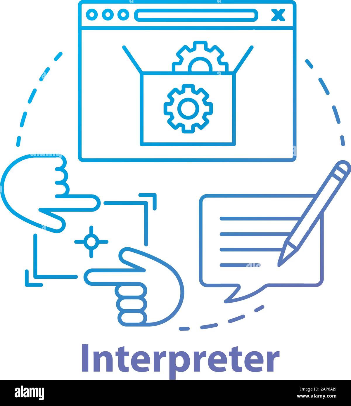 Interpreter concept icon. Help and support center. Computer code ...