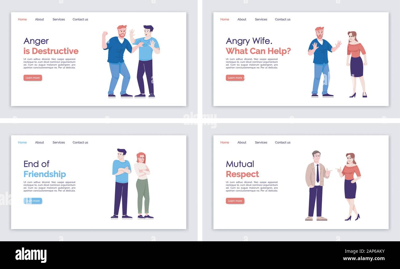 People behavior landing page vector template set. Human communication ...