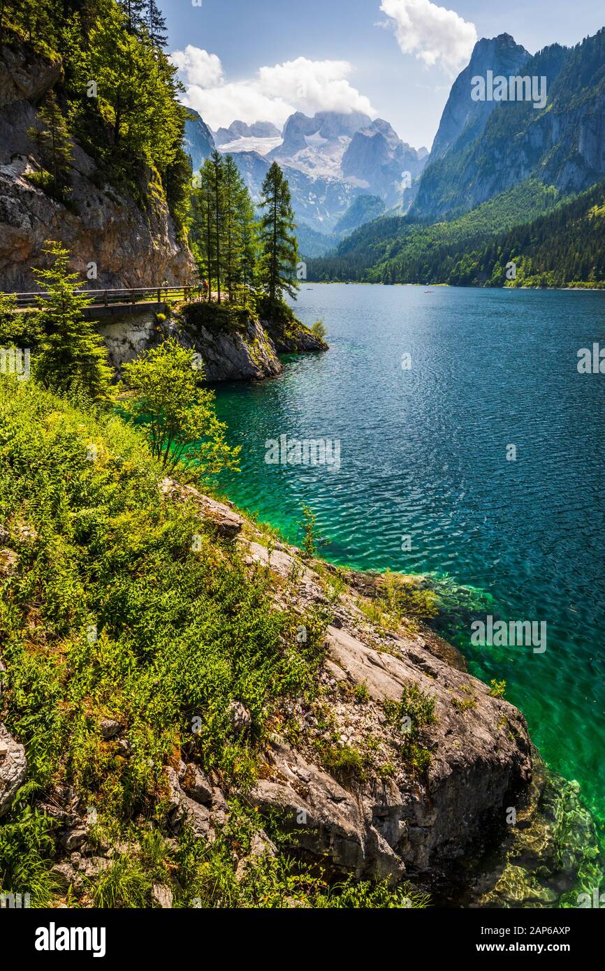 Vorderer Gosausee lake with Dachstein behind, Austria Stock Photo