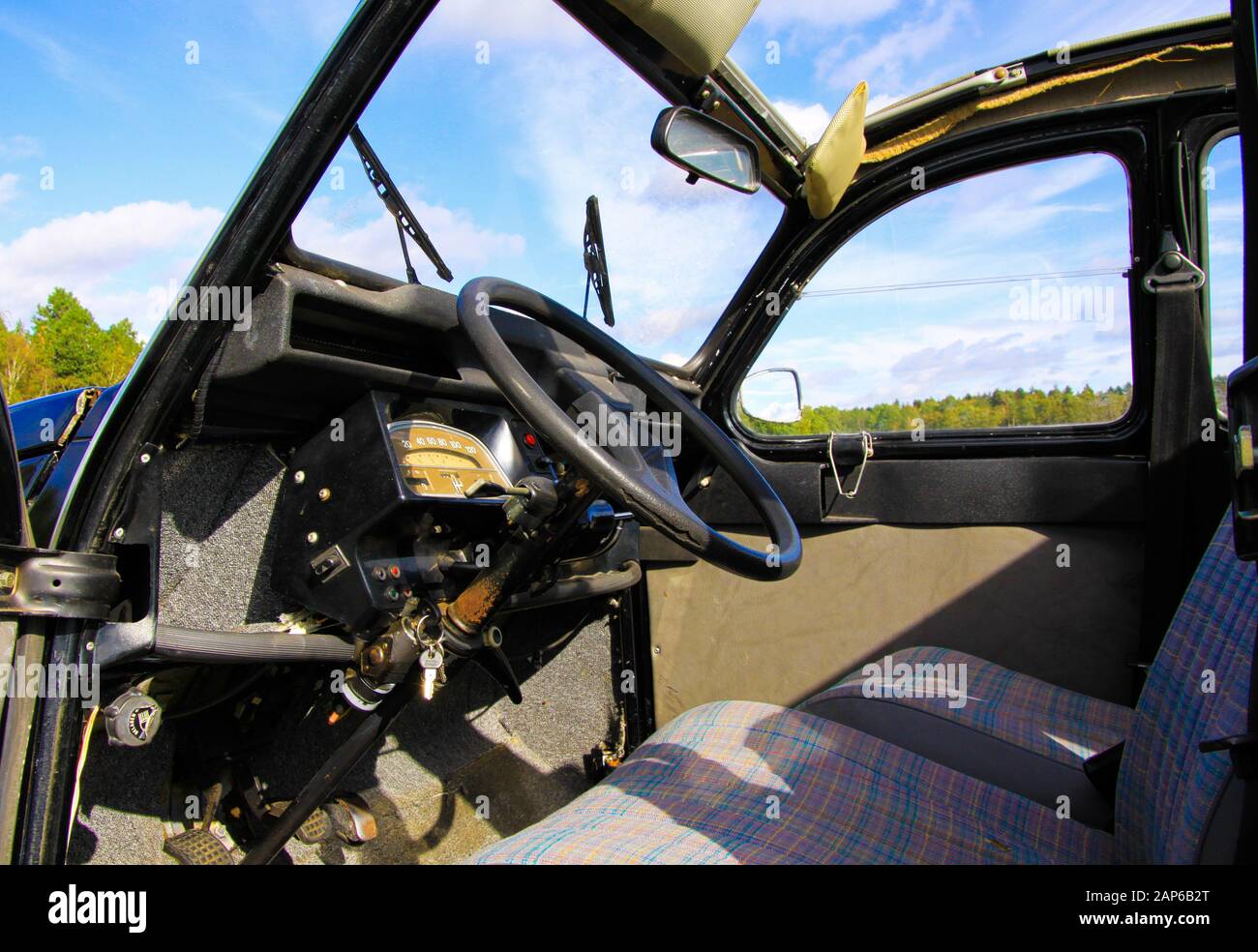 View inside classic French cult car 2CV 