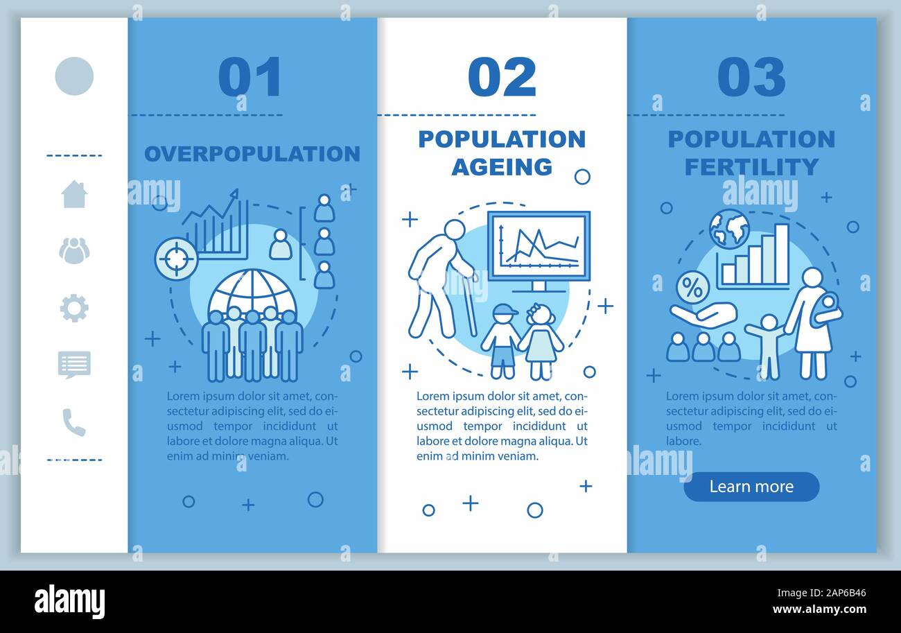 Population onboarding mobile web pages vector template. Population