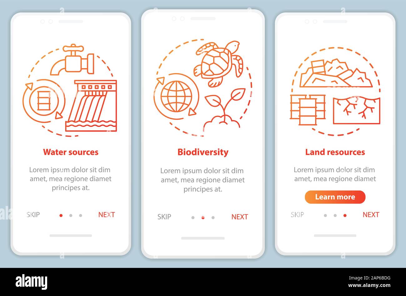 Earth resources onboarding mobile app page screen vector template ...