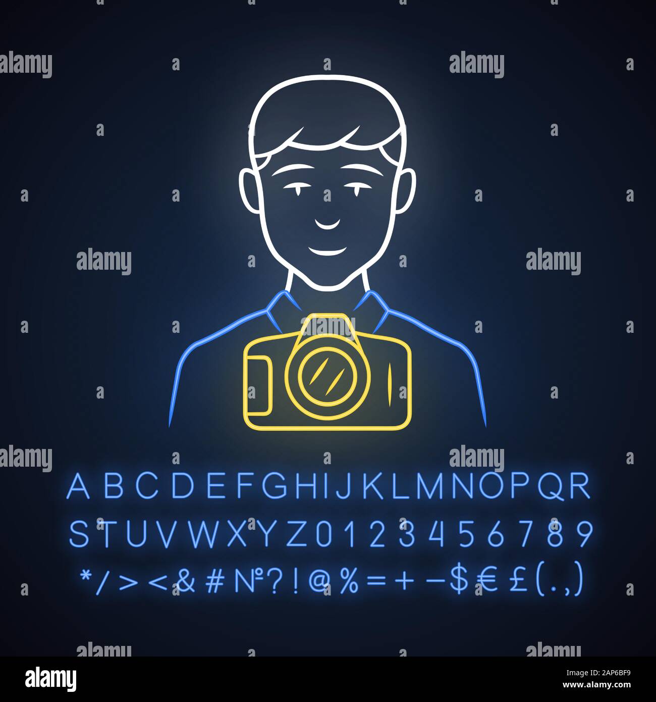 Photojournalist neon light icon. Photographer, paparazzi. Making