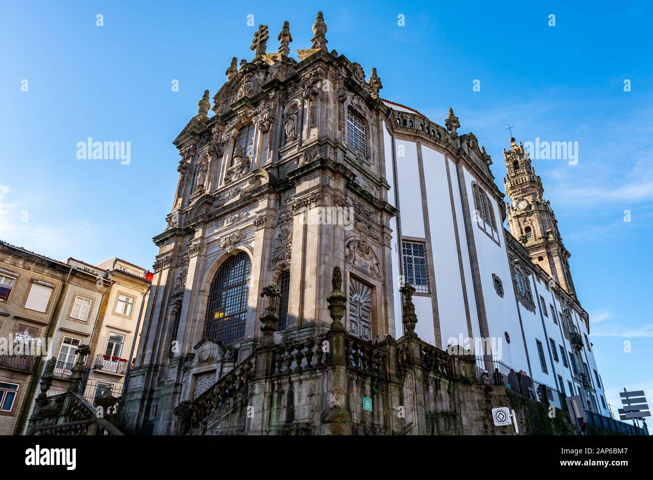 Porto Igreja dos Clerigos Church Breathtaking Picturesque View on a Blue Sky Day in Winter Stock Photo
