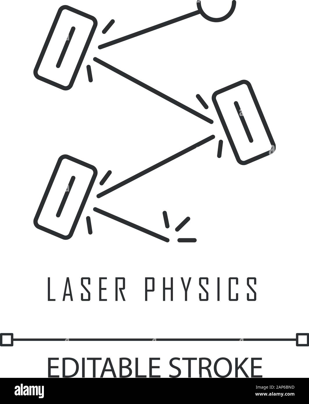 Laser physics linear icon. Quantum electronics, laser construction, optical cavity. Light reflection. Thin line illustration. Contour symbol. Vector i Stock Vector
