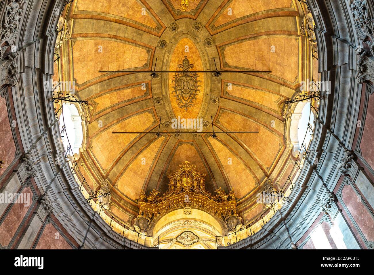 Porto Igreja dos Clerigos Church Breathtaking Picturesque Interior View of the Ceiling Stock Photo