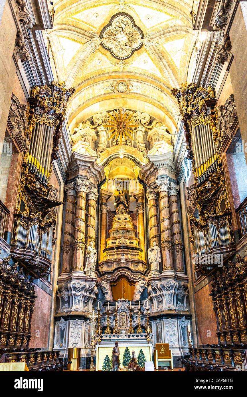 Porto Igreja dos Clerigos Church Breathtaking Picturesque Interior View of the Altar Stock Photo