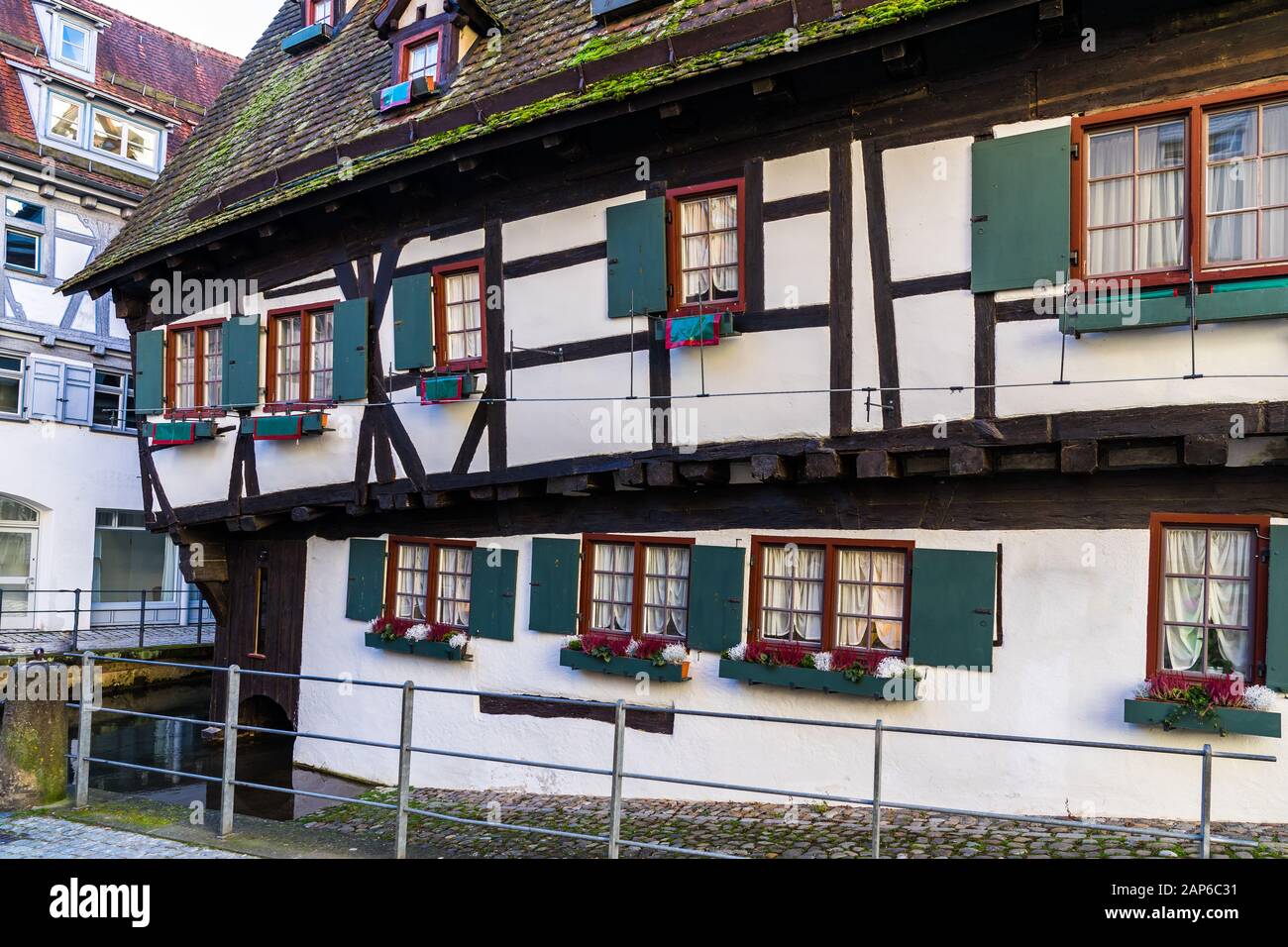 Germany, Ulm old town, fishermen and tanners quarter, the most crooked house in the world, an ancient frame house Stock Photo