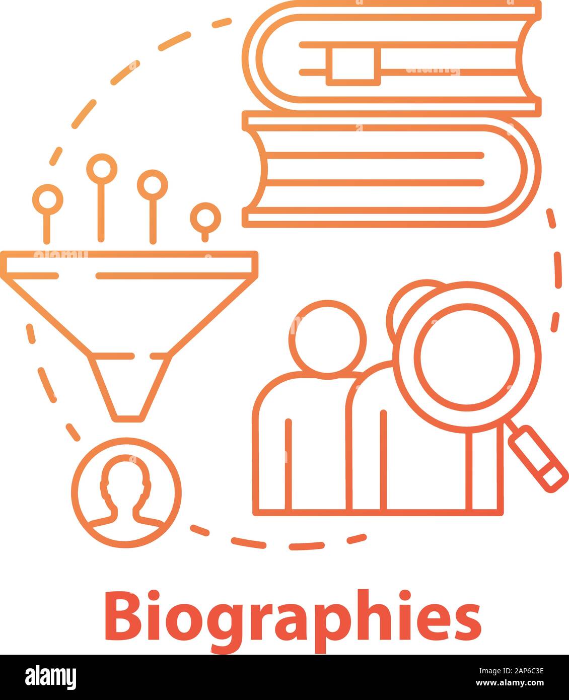 Biographies red concept icon. Life history idea thin line illustration. Stories about famous people. Facts about historic personalities. Personal data Stock Vector