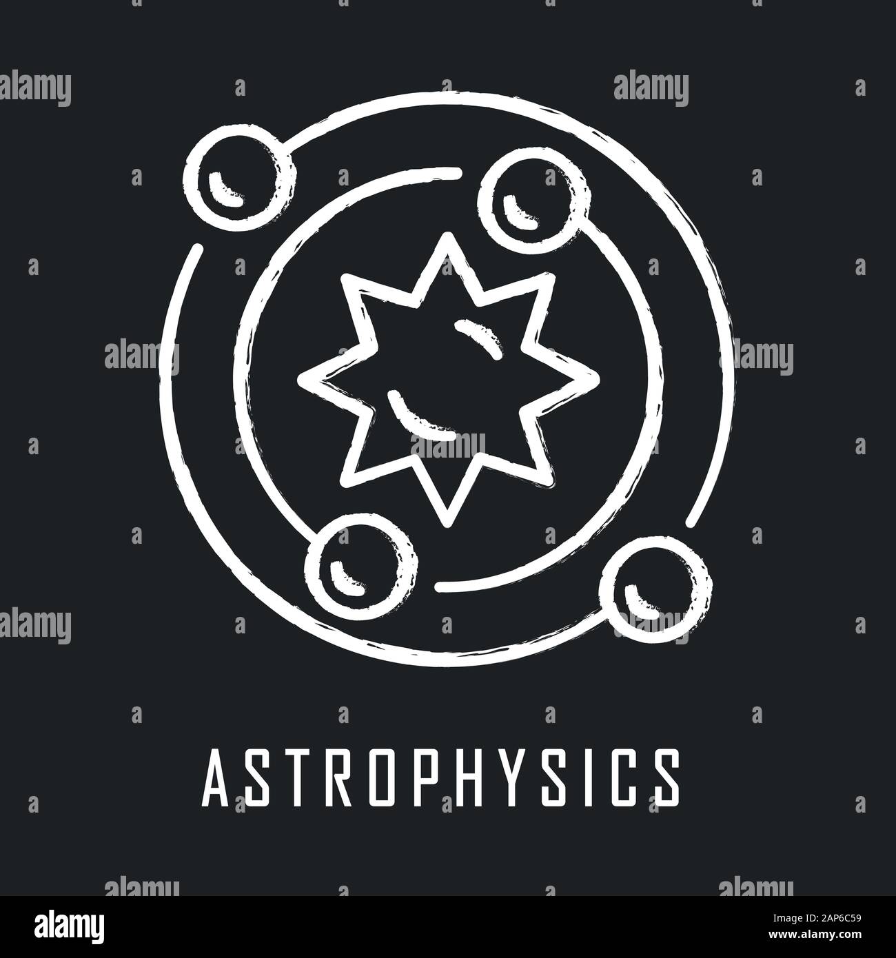 Astrophysics chalk icon. Astronomy branch. Study of universe, stars, planets, galaxies. Astrophysical discoveries. Cosmology, Solar System science. Is Stock Vector