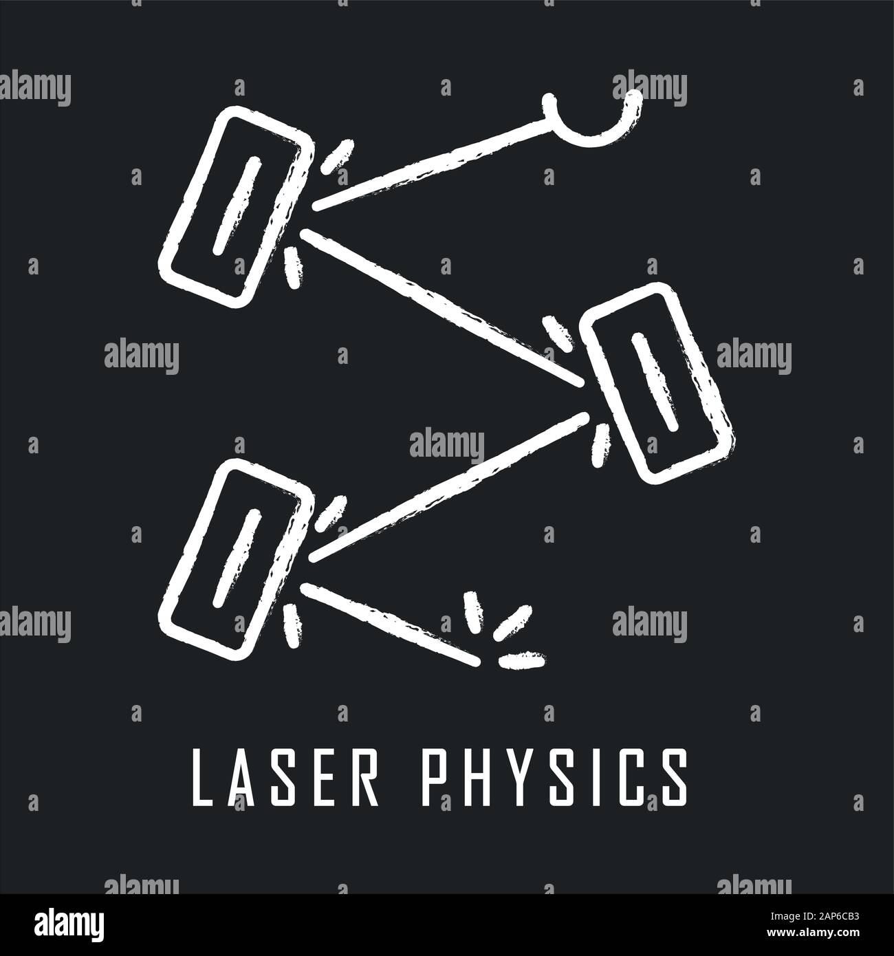 Laser physics chalk icon. Optics branch. Quantum electronics, laser construction, optical cavity