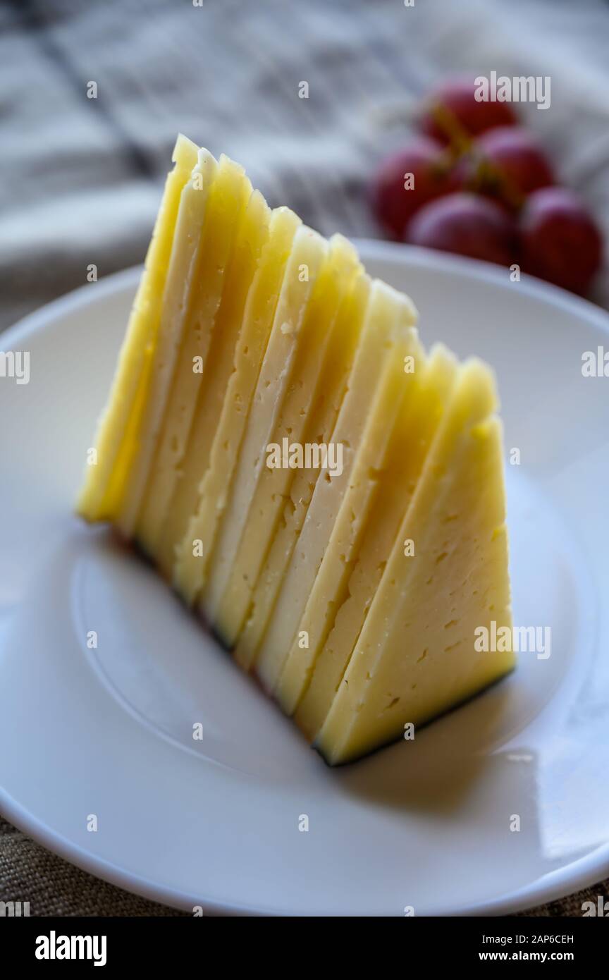Cheese collection, variety of Spanish manchego cheese made from cow and
