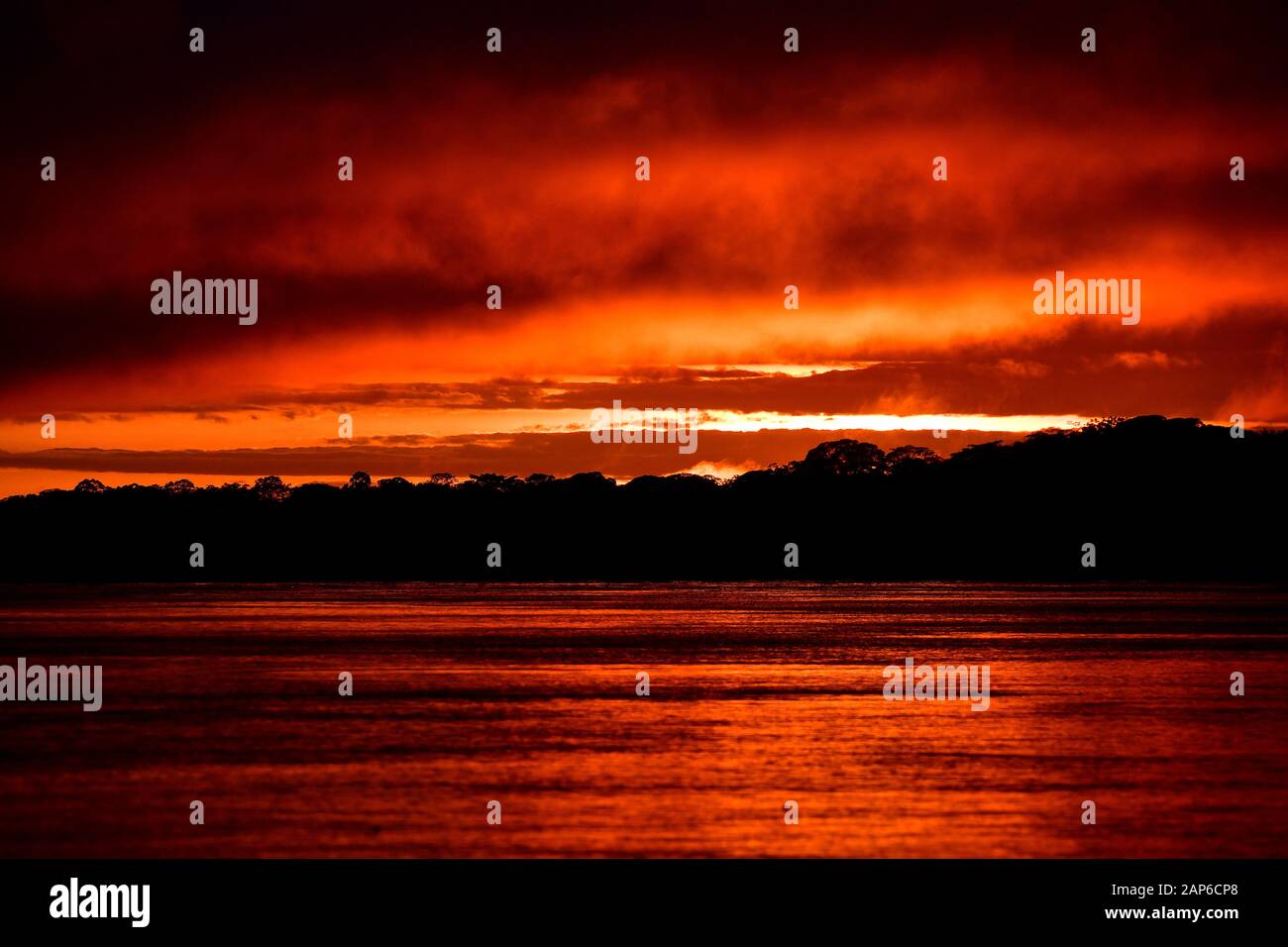 Sunrise, Madre de Dios River, Tambopata National Reserve, Peru, South America Stock Photo