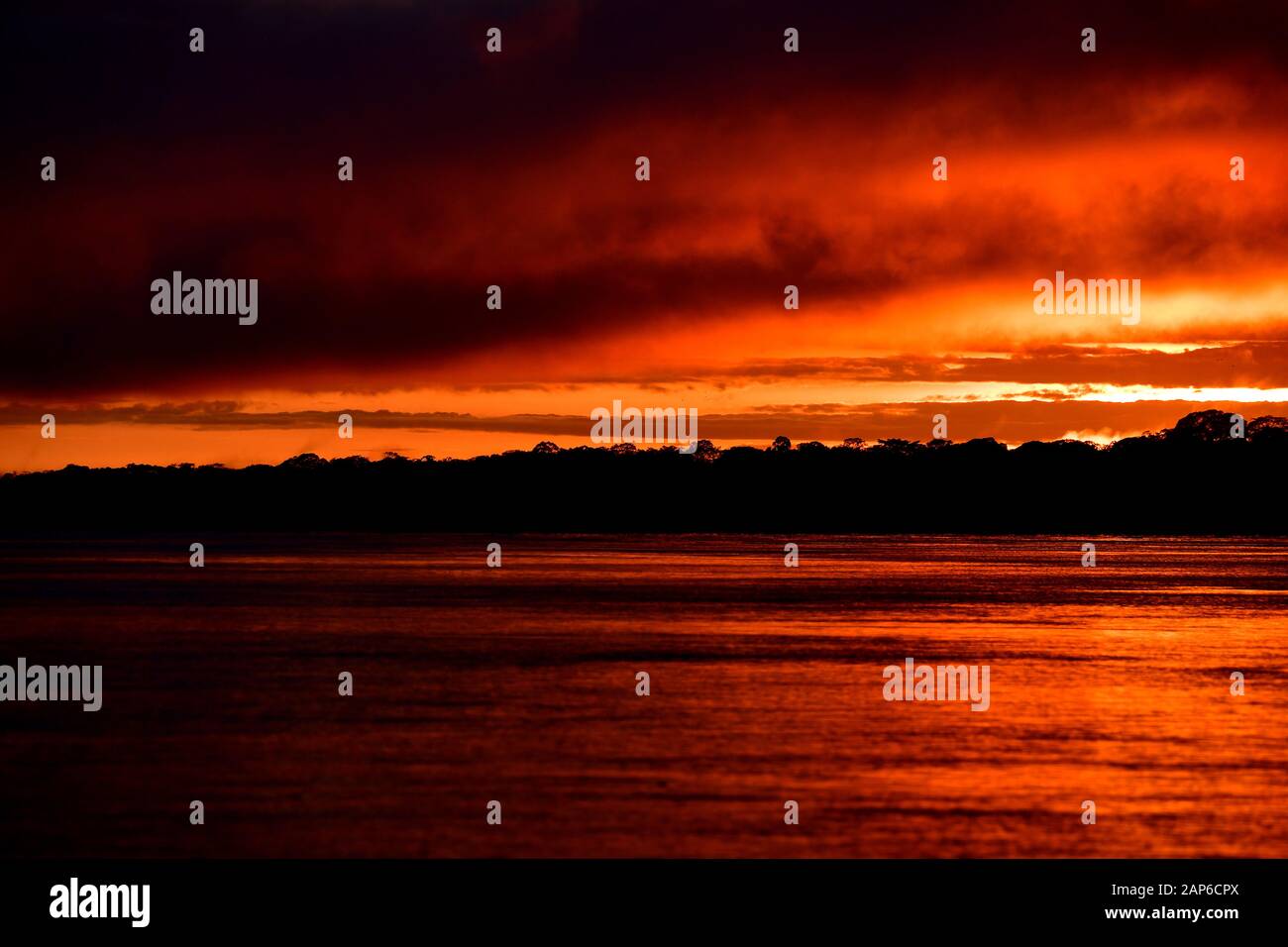 Sunrise, Madre de Dios River, Tambopata National Reserve, Peru, South America Stock Photo