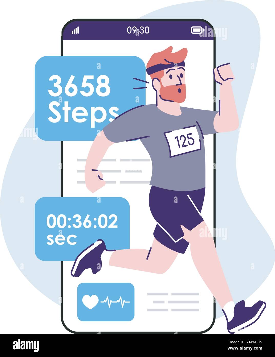 Marathon training smartphone interface vector template. Mobile app page  with cartoon character. Keep track of run on screen, jogging man. Flat UI  for Stock Vector Image & Art - Alamy