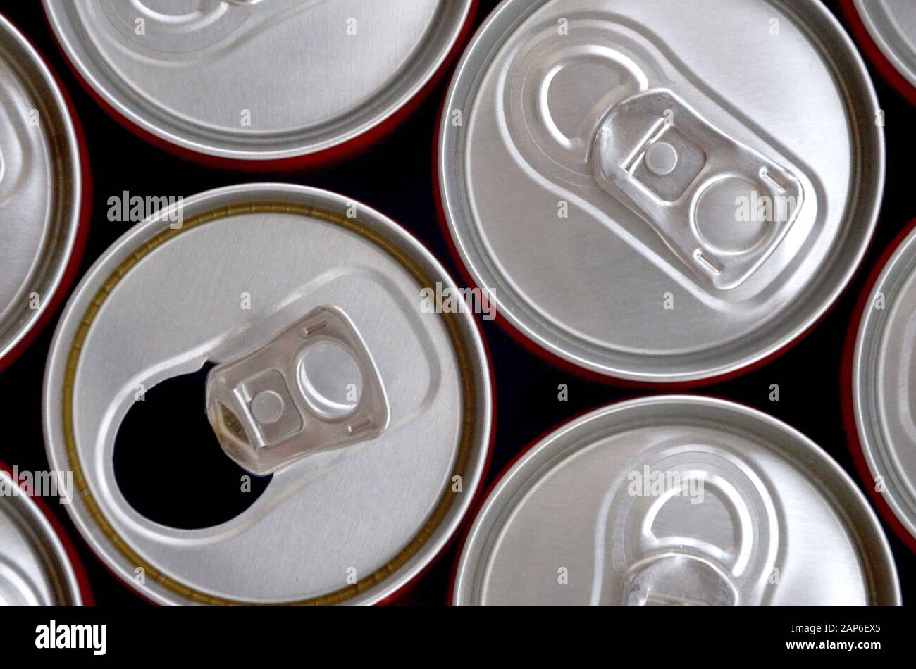 Many cans of soda soft drink, lemonade, cola, beer or energy drink