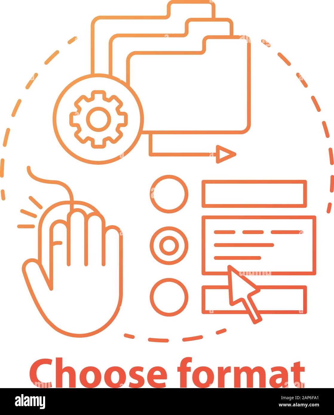 Choose format red concept icon. Data management idea thin line illustration. Various types and options of getting information, knowledge. Files manage Stock Vector