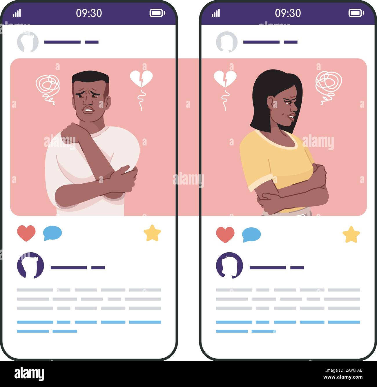Broken love social media posts smartphone app screen. Mobile phone displays  with cartoon characters design mockup. Couple misunderstanding. Chatting  Stock Vector Image & Art - Alamy