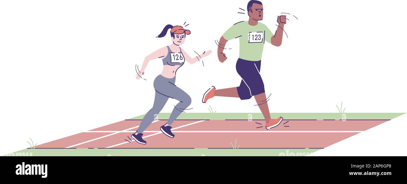 Man and woman running on marathon track flat vector illustration. Competitors. Athletic boy and girl sprinting on stadium road isolated cartoon charac Stock Vector Image & Art - Alamy Man and woman running on marathon track flat vector illustration. Competitors. Athletic boy and girl sprinting on stadium road isolated cartoon charac Stock Vector Image & Art - Alamy