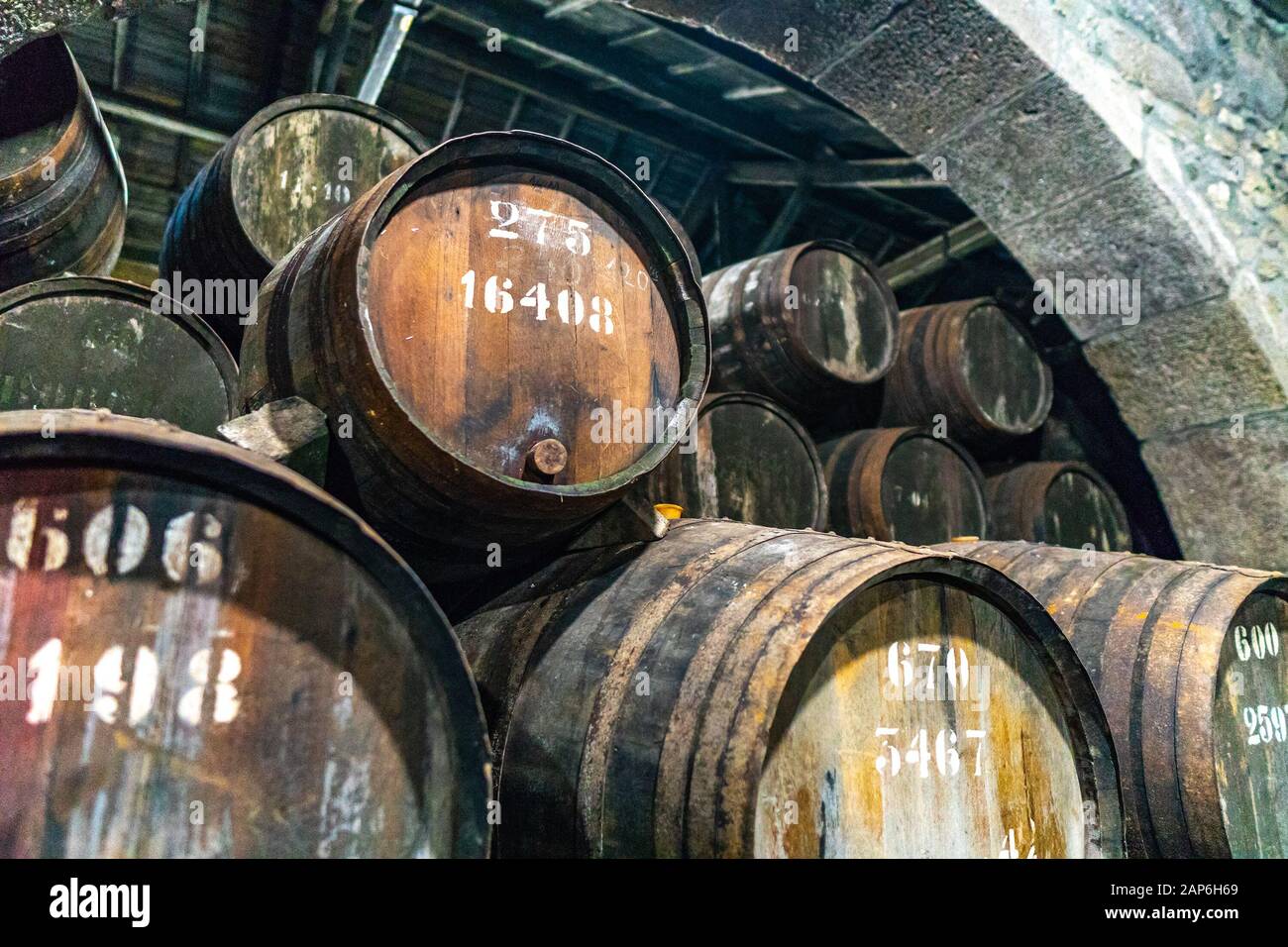 Porto Croft Port Wine Cellar Picturesque Interior View of Huge Traditional Wine Barrels Stock