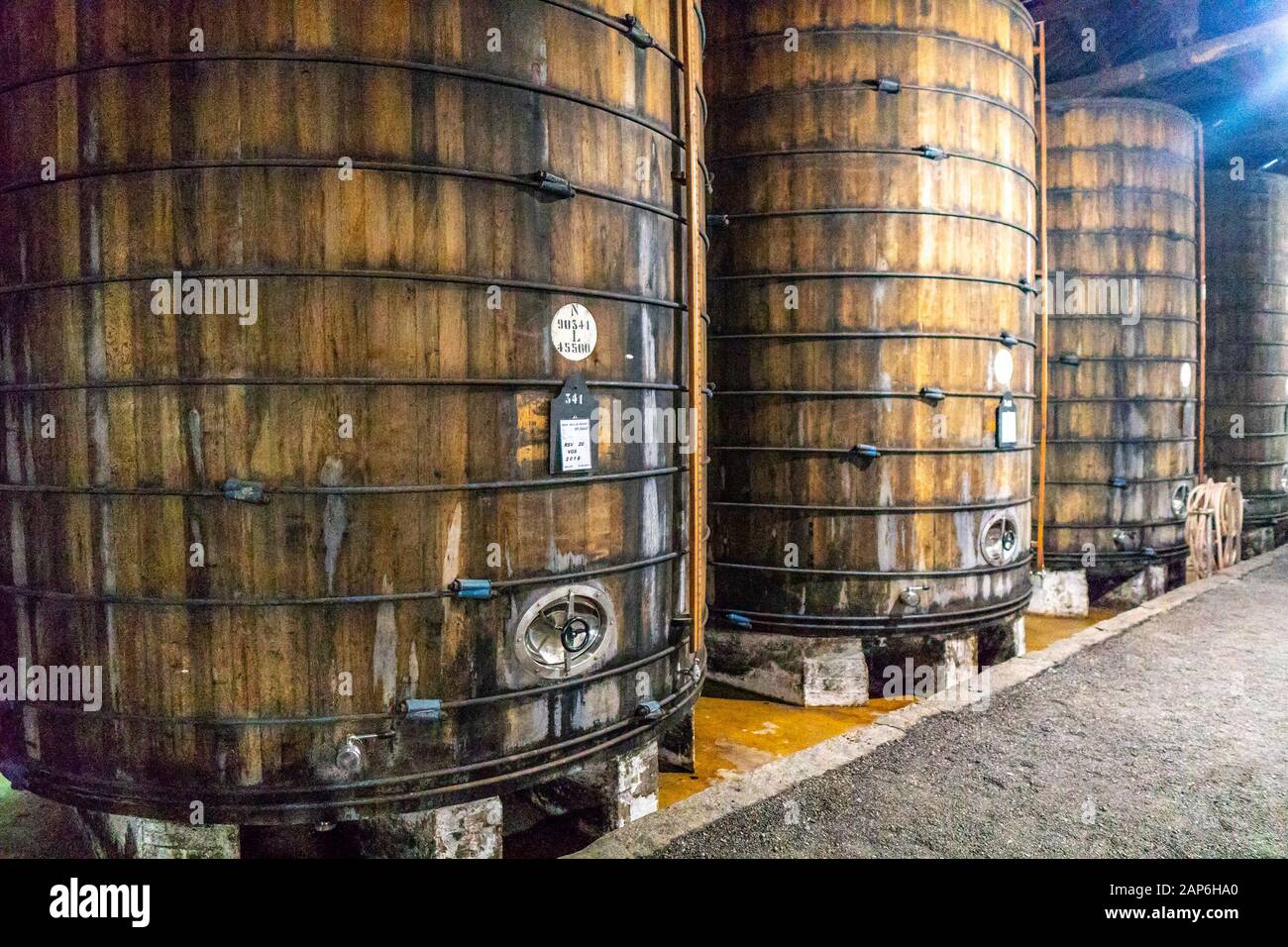 Porto Croft Port Wine Cellar Picturesque Interior View of Huge Traditional Wine Barrels Stock