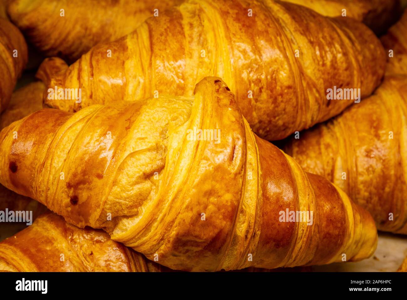 Oven Baked Golden Brown Croissants close-up Stock Photo