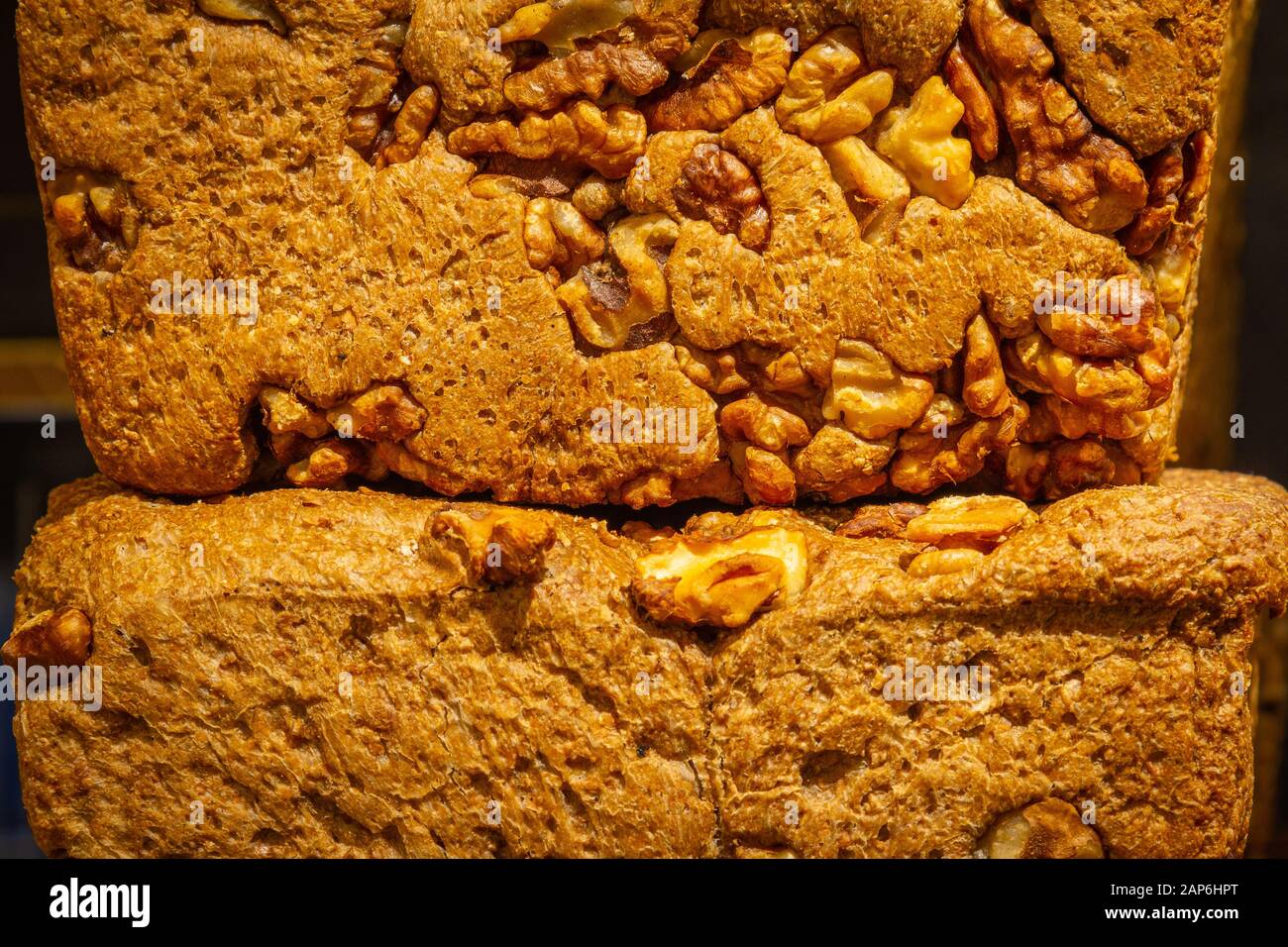 Close-up of Oven Baked Walnut Bread Stock Photo