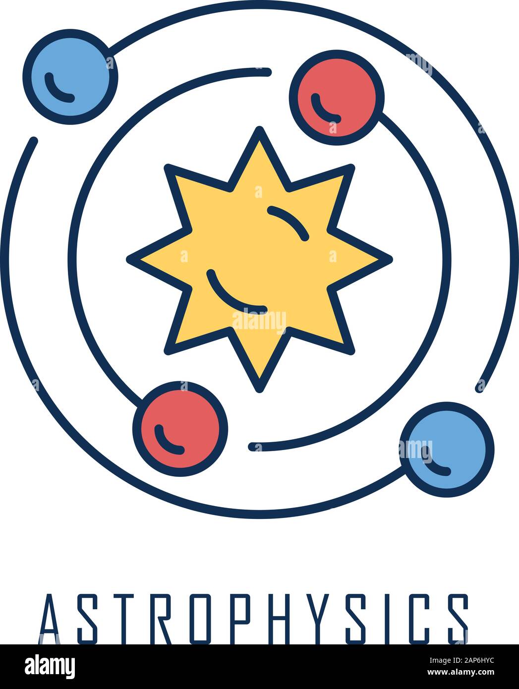 Astrophysics color icon. Astronomy branch. Study of universe, stars, planets, galaxies. Astrophysical discoveries. Cosmology, Solar System science. Sp Stock Vector