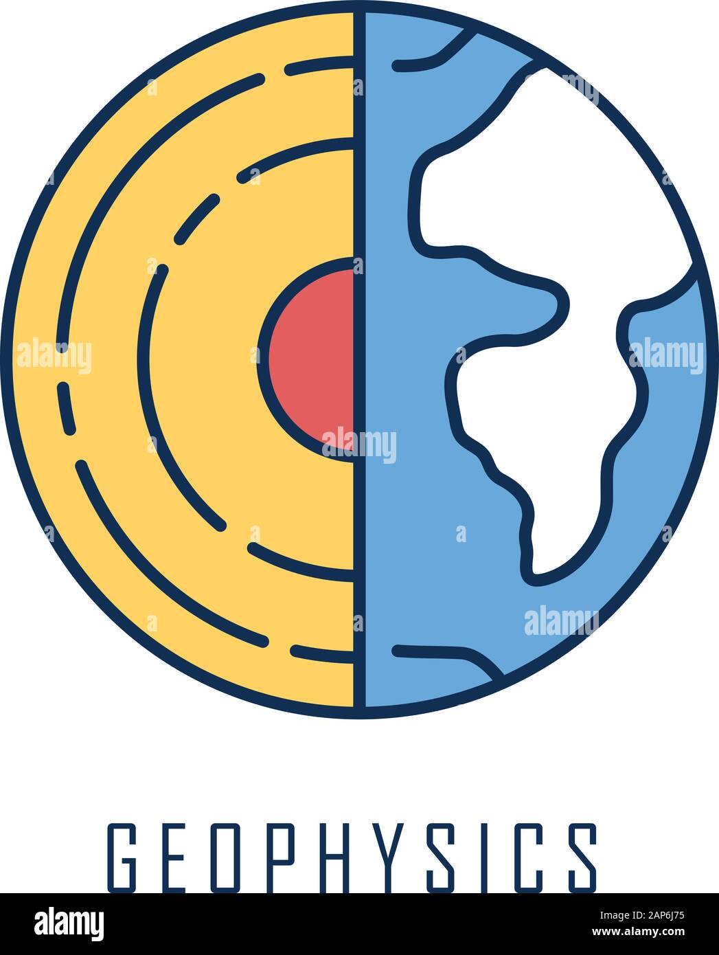 Geophysics color icon. Study of Earth crust and core. Physics branch